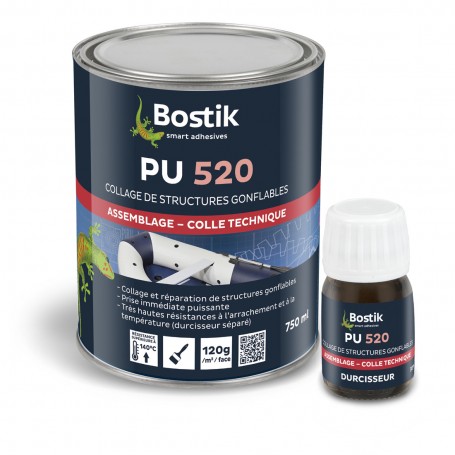 Colle polyuréthane PU 520 & son durcisseur de Bostik 750 ml